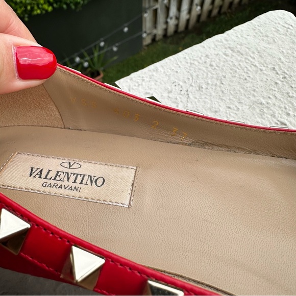 Valentino Women’s Red Leather Rock Stud Pointed Toe Flats Shoes Size 37 - Picture 5 of 10